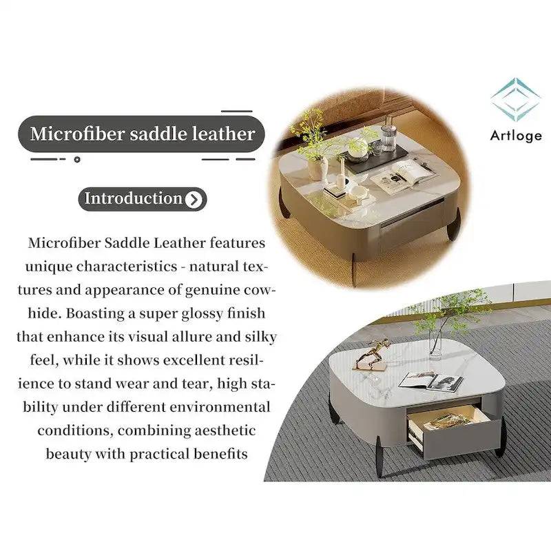 Table Basse Carrée Moderne avec Tiroirs, Table d'Appoint Blanche Style Mecha