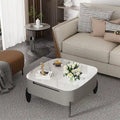 Table Basse Carrée Moderne avec Tiroirs, Table d'Appoint Blanche Style Mecha