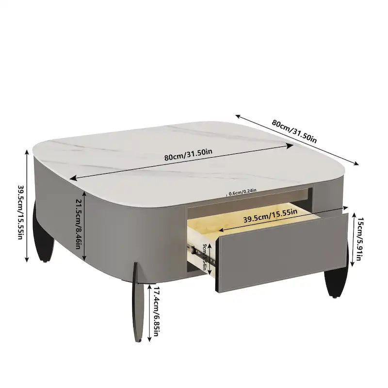 Table Basse Carrée Moderne avec Tiroirs, Table d'Appoint Blanche Style Mecha