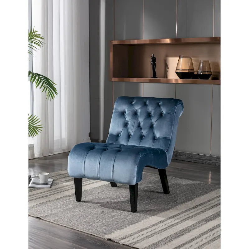 Fauteuil d'appoint capitonné bleu clair avec pieds en bois pour le salon