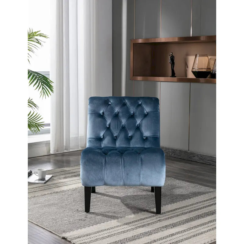 Fauteuil d'appoint capitonné bleu clair avec pieds en bois pour le salon