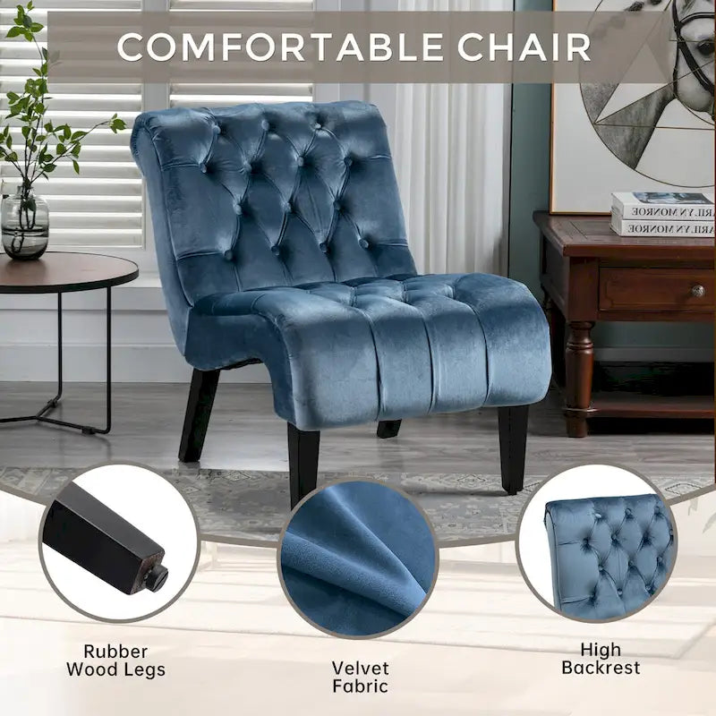 Fauteuil d'appoint capitonné bleu clair avec pieds en bois pour le salon