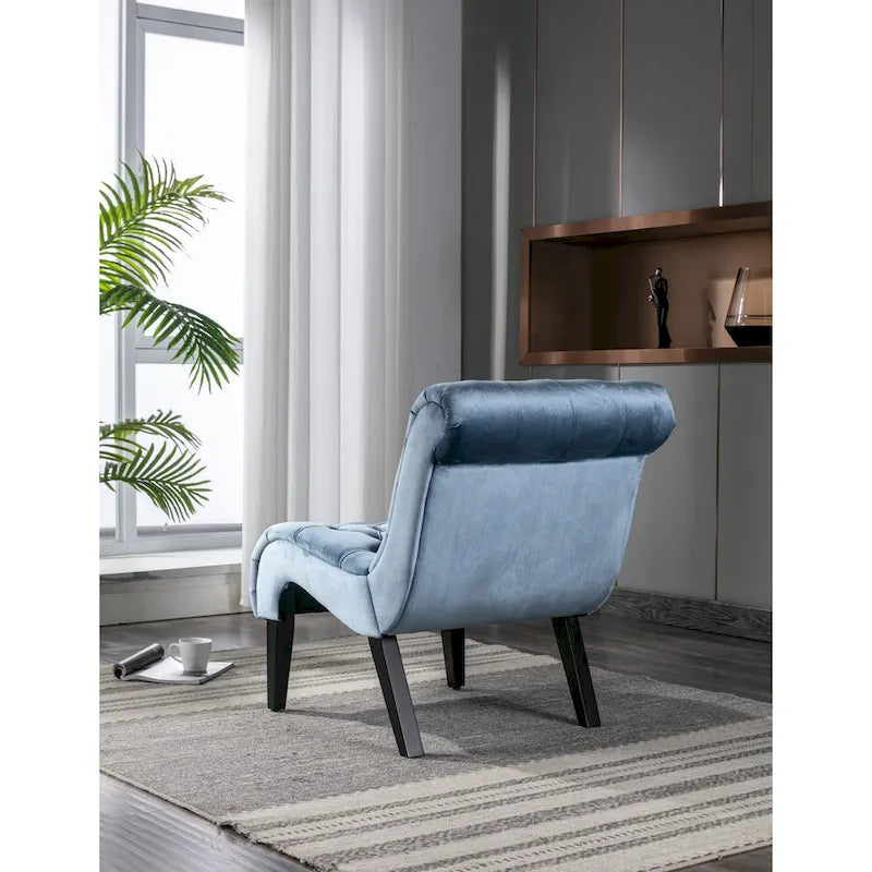 Fauteuil d'appoint capitonné bleu clair avec pieds en bois pour le salon