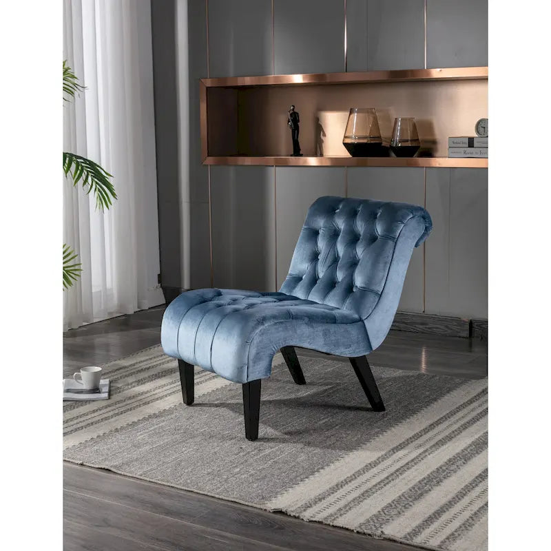 Fauteuil d'appoint capitonné bleu clair avec pieds en bois pour le salon