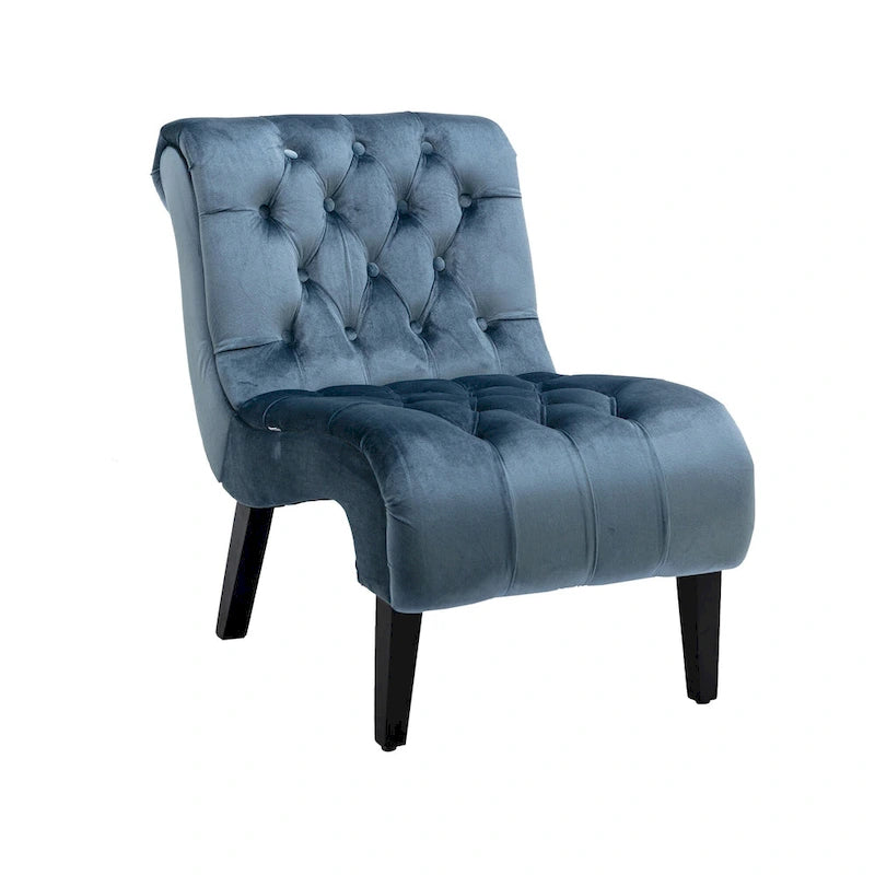 Fauteuil d'appoint capitonné bleu clair avec pieds en bois pour le salon