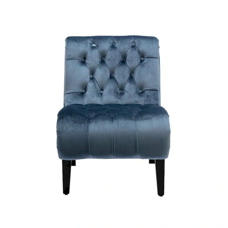 Fauteuil d'appoint capitonné bleu clair avec pieds en bois pour le salon