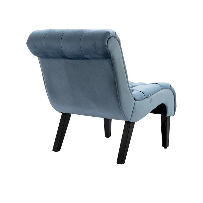 Fauteuil d'appoint capitonné bleu clair avec pieds en bois pour le salon