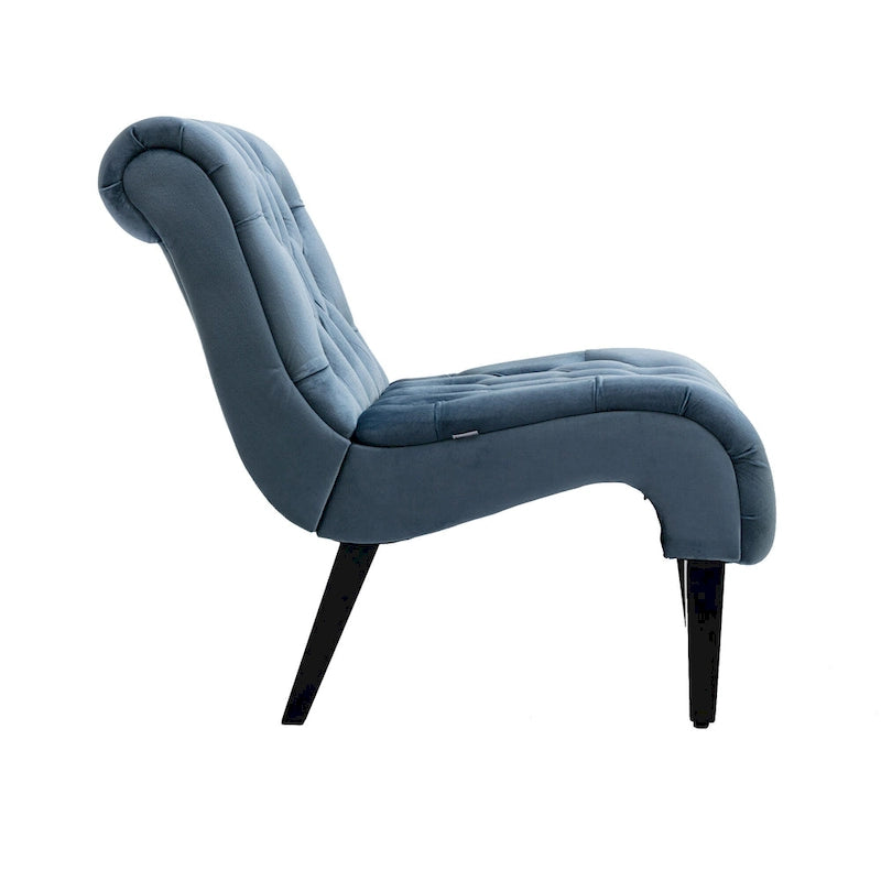 Fauteuil d'appoint capitonné bleu clair avec pieds en bois pour le salon