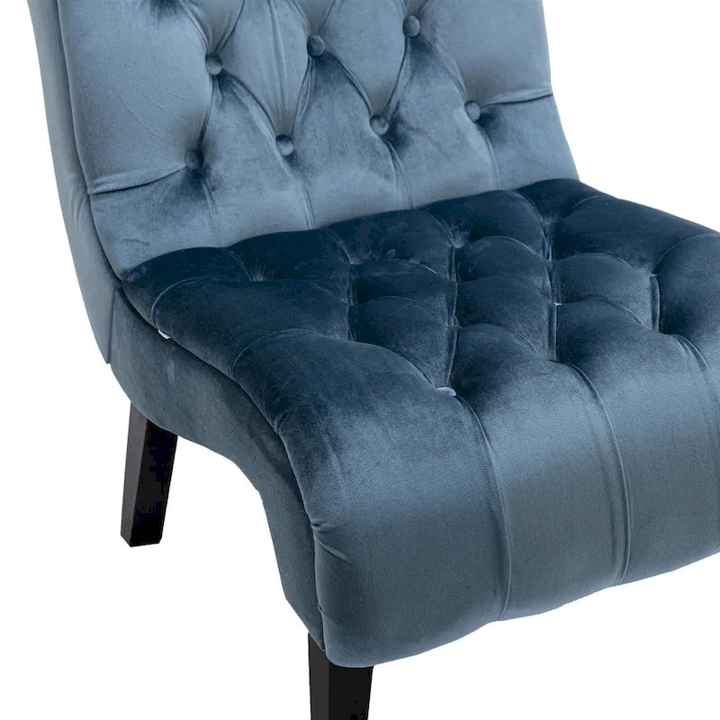 Fauteuil d'appoint capitonné bleu clair avec pieds en bois pour le salon