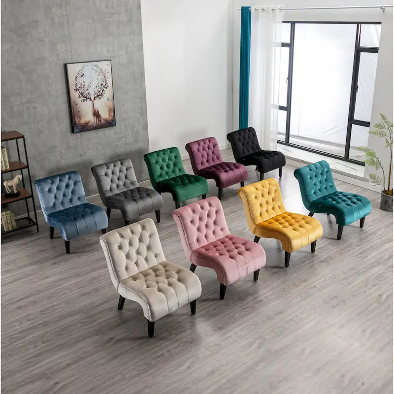 Fauteuil d'appoint capitonné bleu clair avec pieds en bois pour le salon