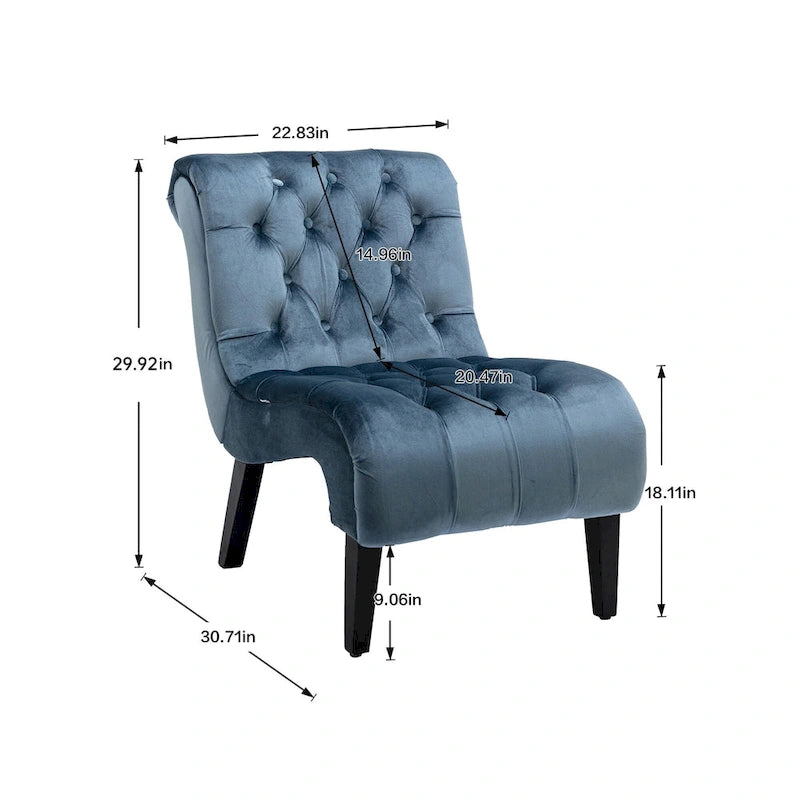 Fauteuil d'appoint capitonné bleu clair avec pieds en bois pour le salon