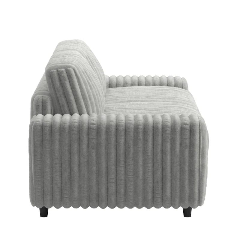 Causeuse rembourrée en tissu pelucheux et duvet