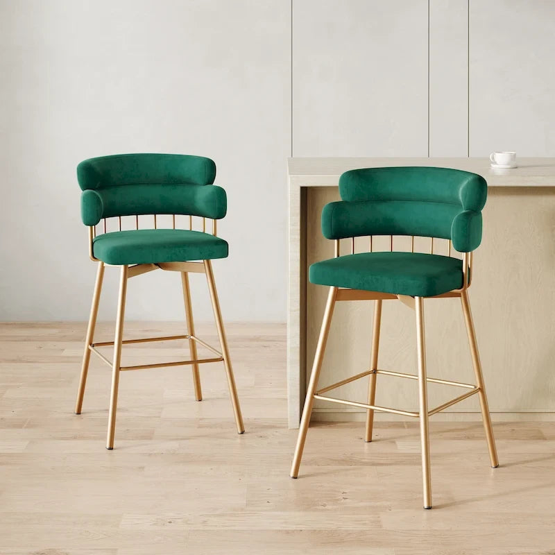 Tabourets de comptoir pivotants à 180° en velours avec pieds en métal