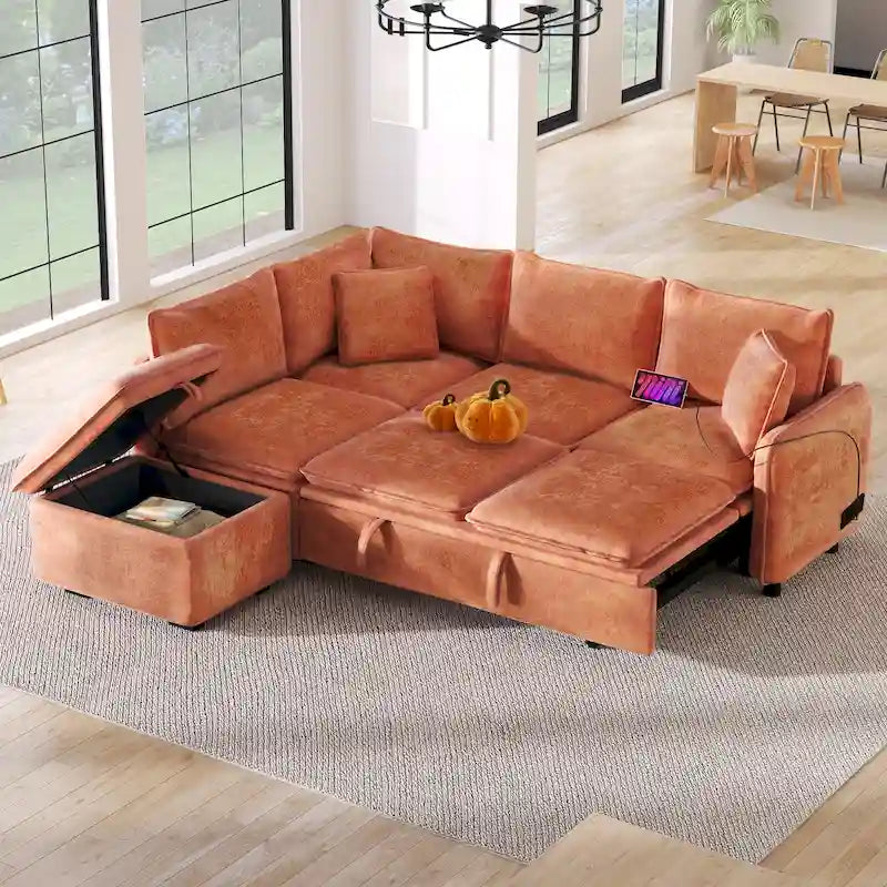 Canapé-lit multifonctionnel avec pouf de rangement