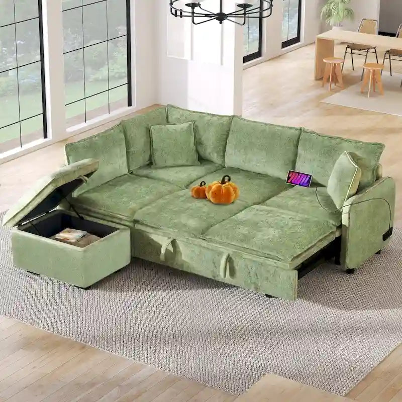 Canapé-lit multifonctionnel avec pouf de rangement