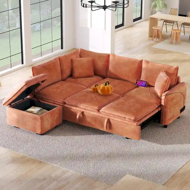 Canapé-lit multifonctionnel avec pouf de rangement