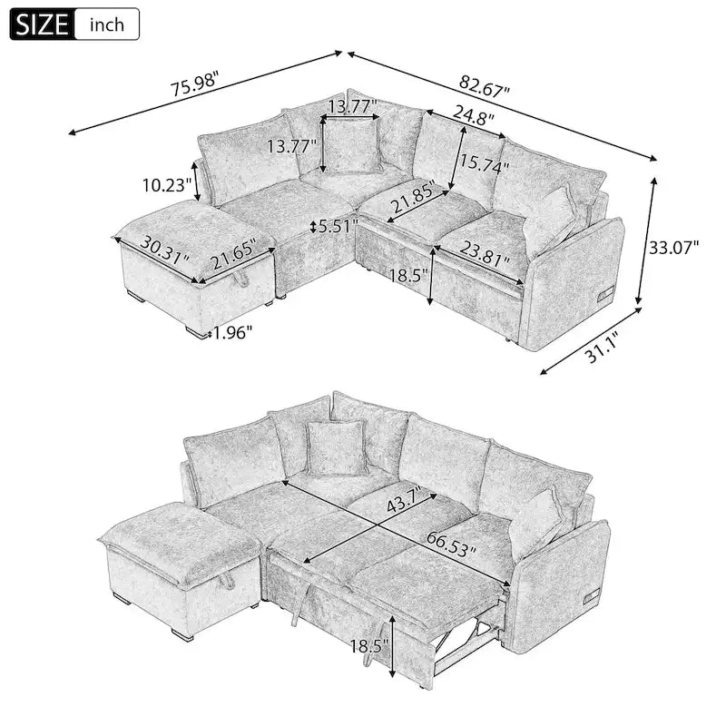 Canapé-lit multifonctionnel avec pouf de rangement