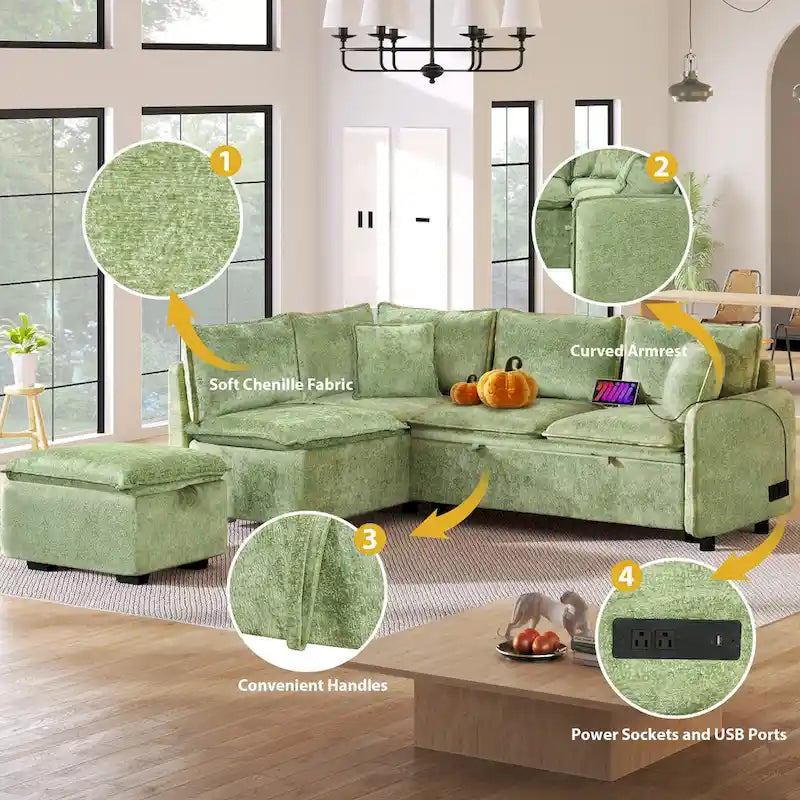 Canapé-lit multifonctionnel avec pouf de rangement