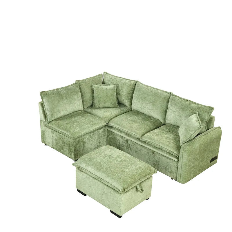 Canapé-lit multifonctionnel avec pouf de rangement