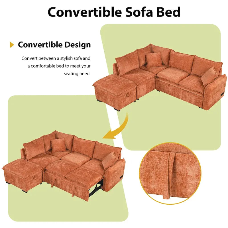Canapé-lit multifonctionnel avec pouf de rangement