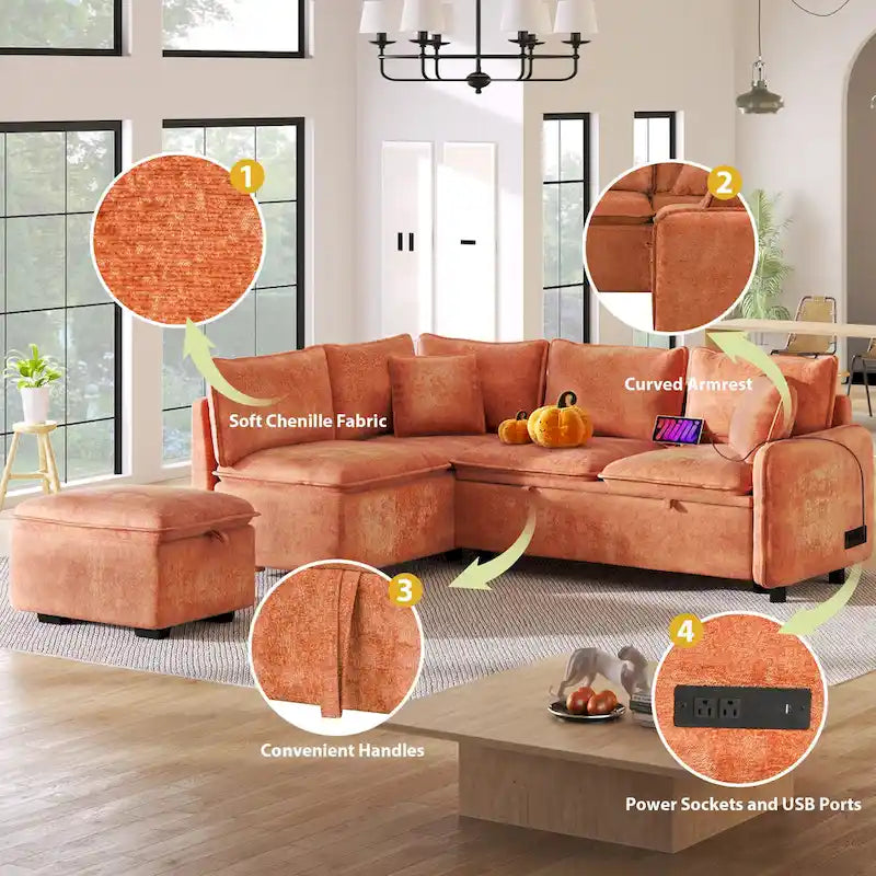 Canapé-lit multifonctionnel avec pouf de rangement