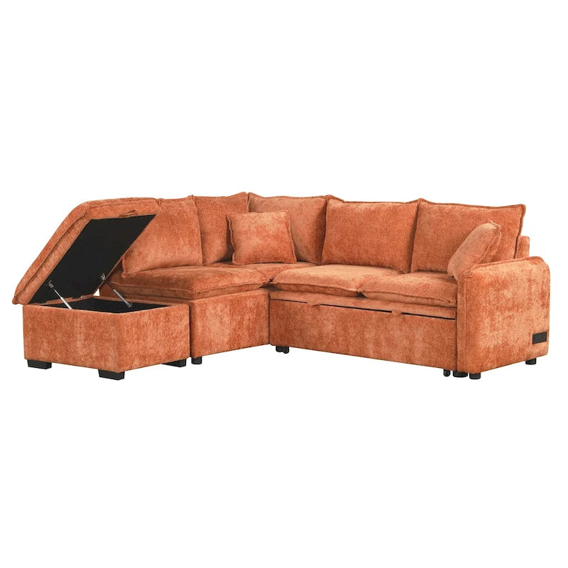 Canapé-lit multifonctionnel avec pouf de rangement