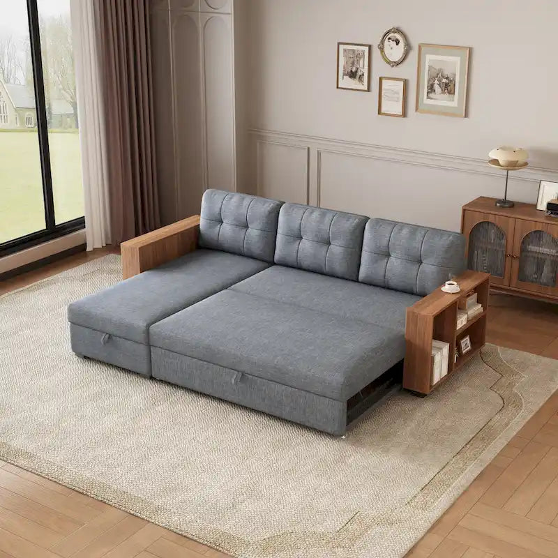 Canapé d'angle convertible avec méridienne de rangement et couchage gigogne