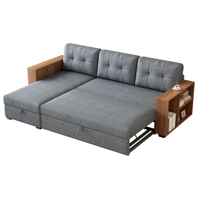 Canapé d'angle convertible avec méridienne de rangement et couchage gigogne