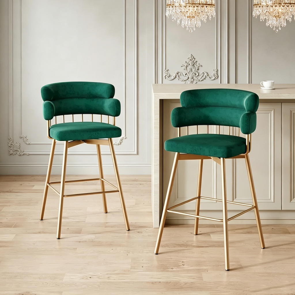 Tabourets de comptoir pivotants à 180° en velours avec pieds en métal