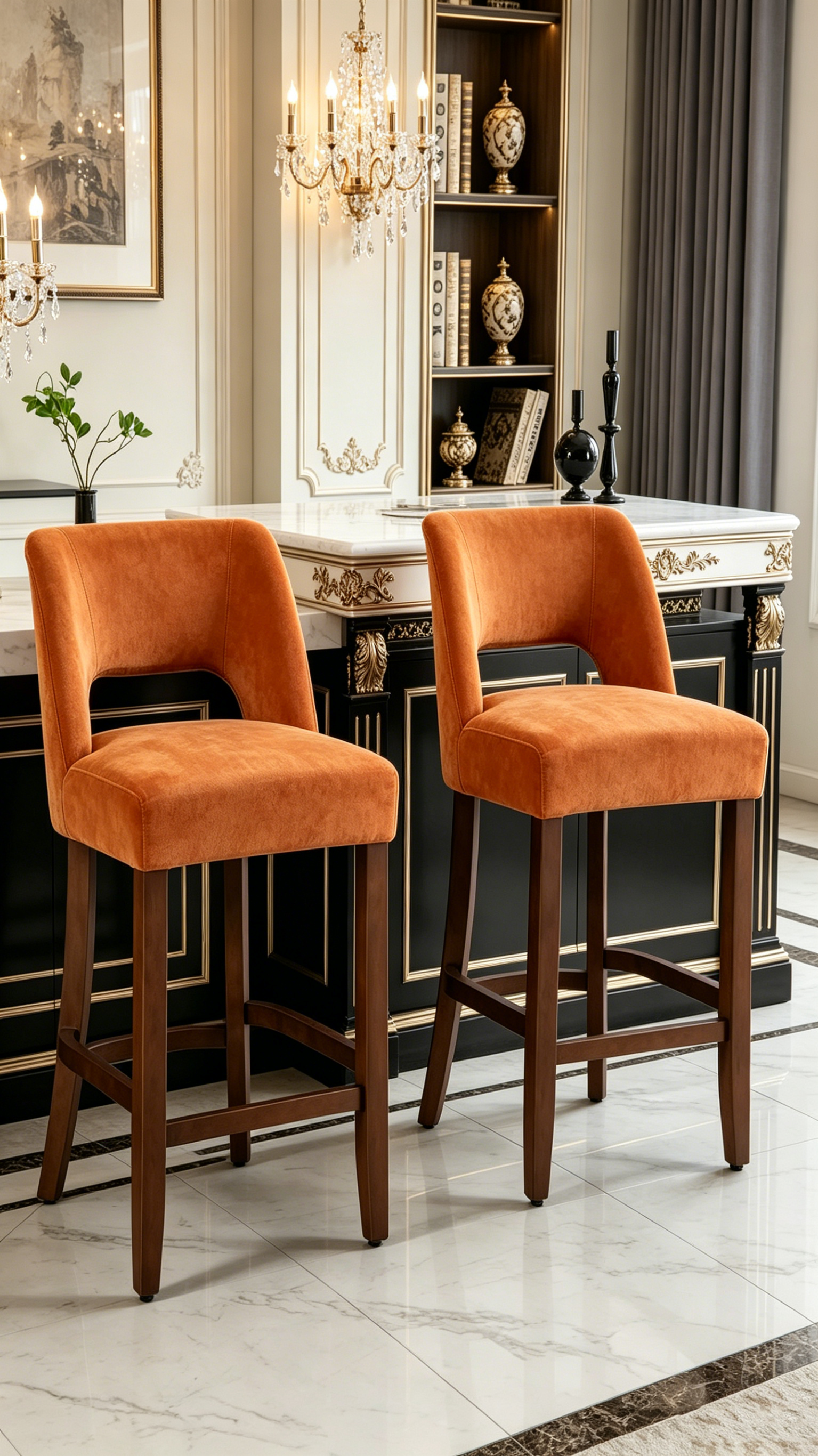 Tabourets de bar en bois avec repose-pieds