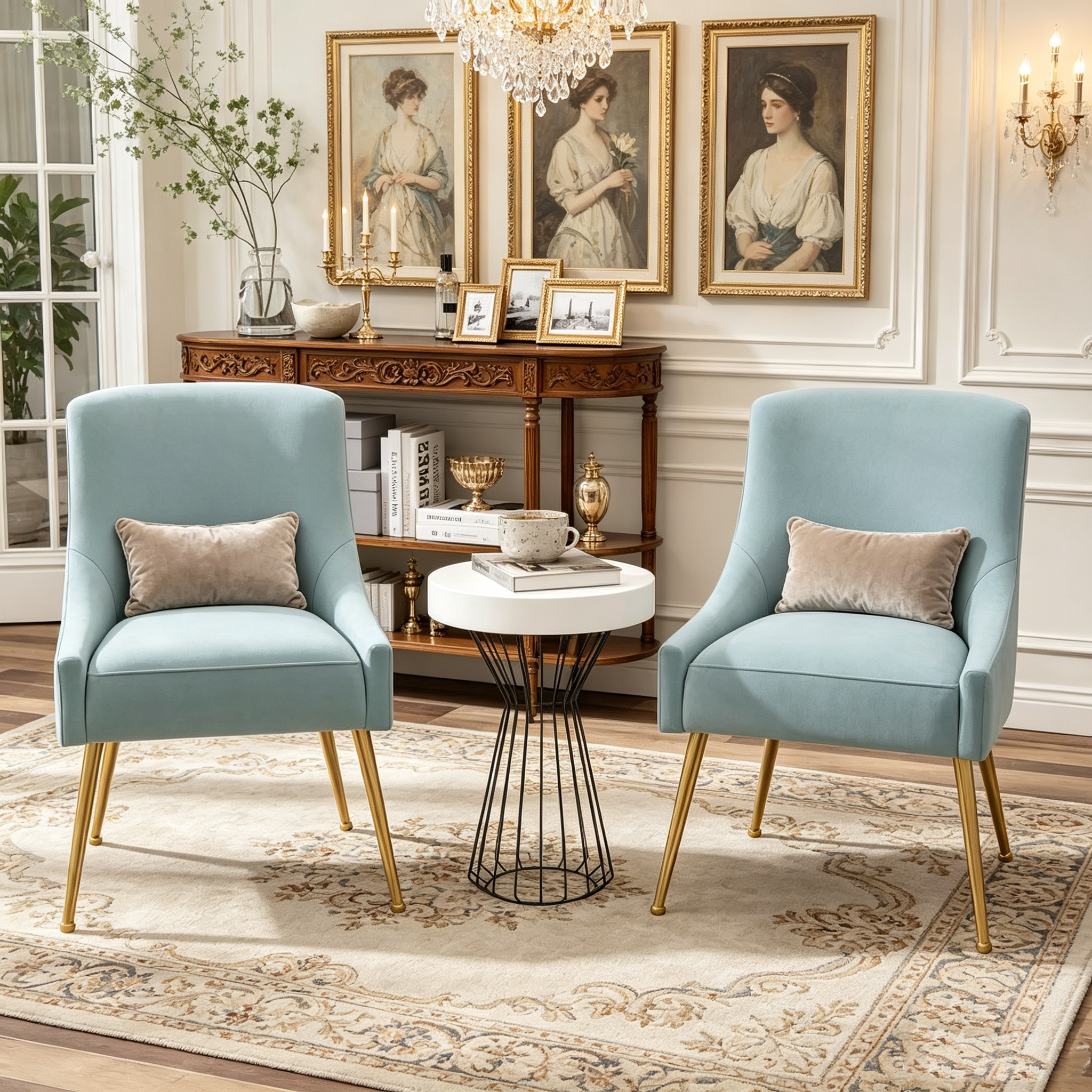 Chaise de salle à manger en velours sans accoudoirs, style moderne et glamour