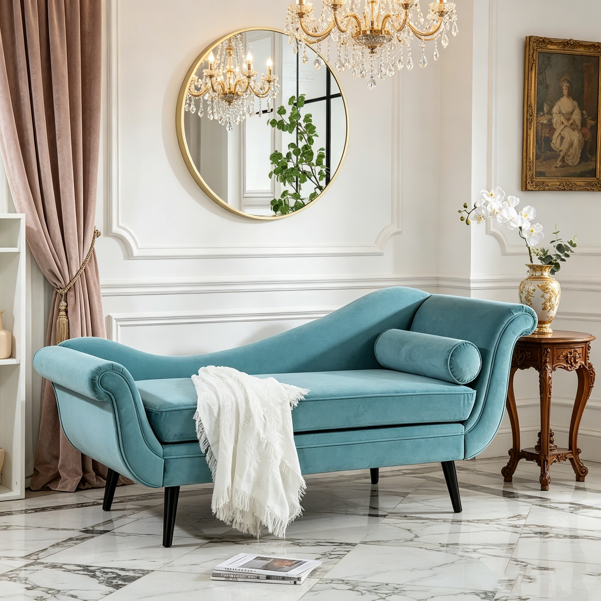 Chaise longue à accoudoir en volute