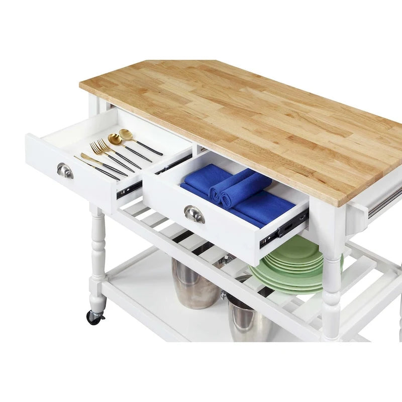 Desserte de cuisine en bois de bout à 3 niveaux style campagne française