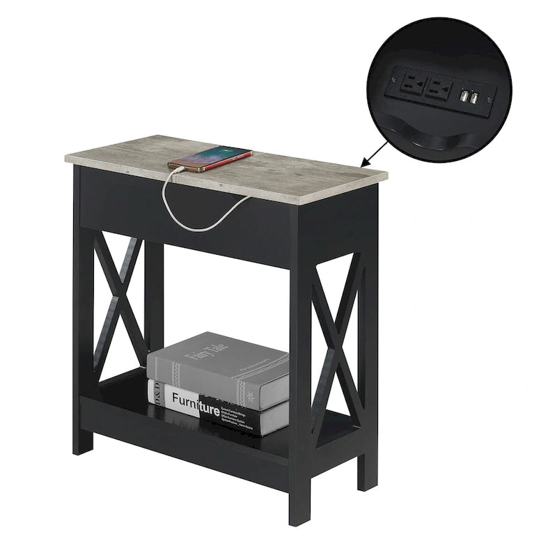 Table d'appoint Oxford à plateau rabattable avec station de charge et étagère