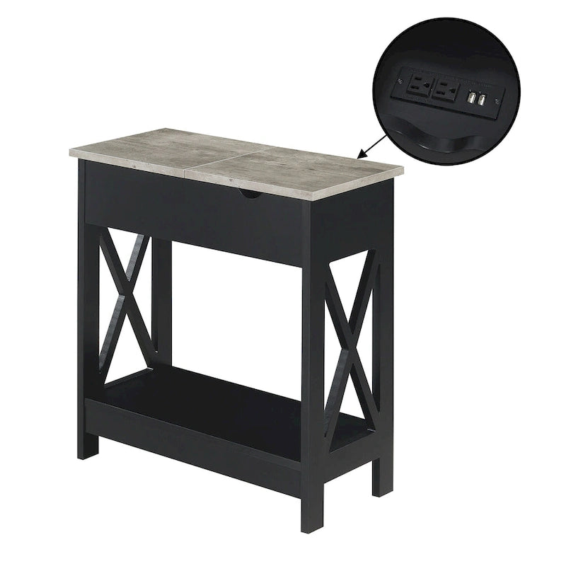 Table d'appoint Oxford à plateau rabattable avec station de charge et étagère