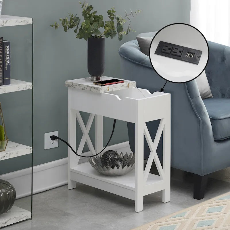 Table d'appoint Oxford à plateau rabattable avec station de charge et étagère