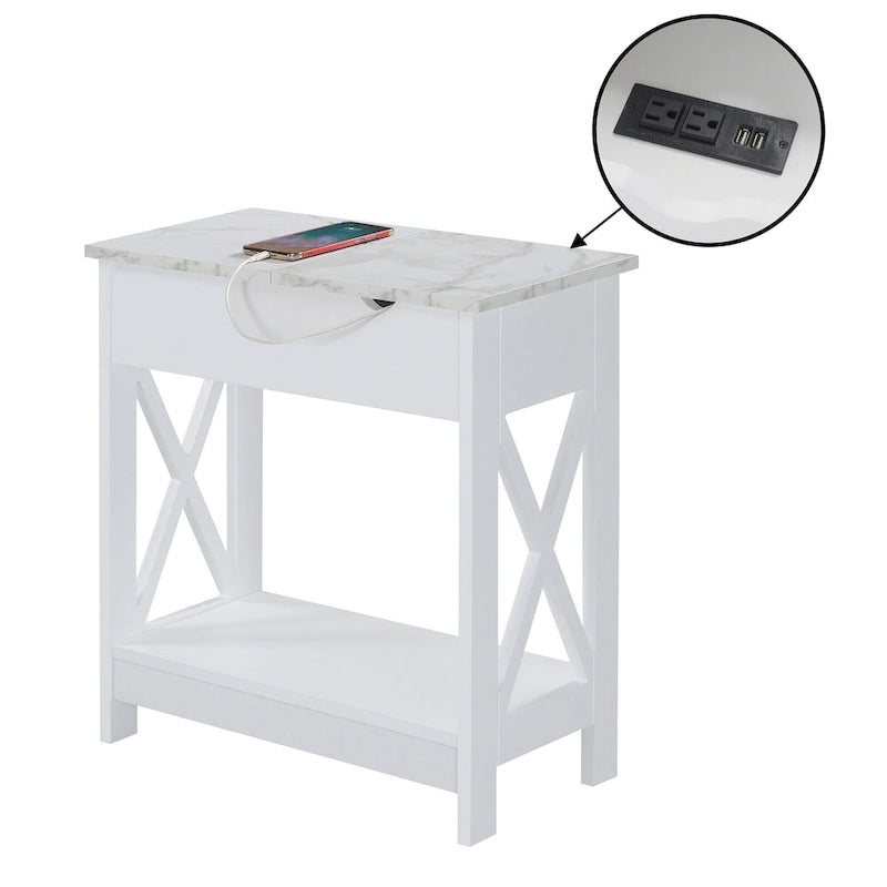 Table d'appoint Oxford à plateau rabattable avec station de charge et étagère