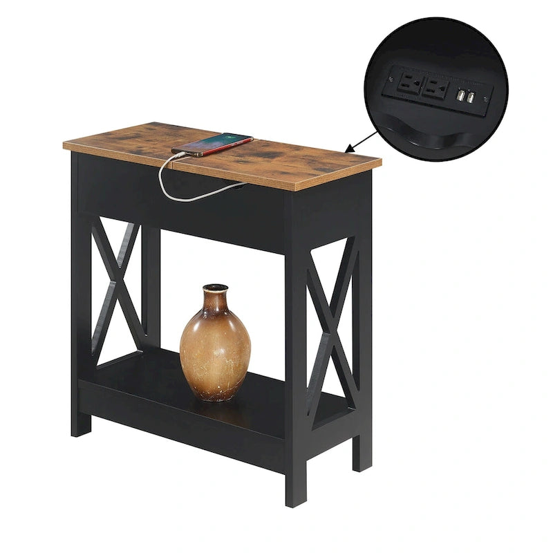 Table d'appoint Oxford à plateau rabattable avec station de charge et étagère