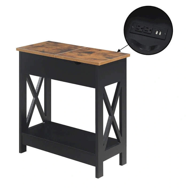 Table d'appoint Oxford à plateau rabattable avec station de charge et étagère