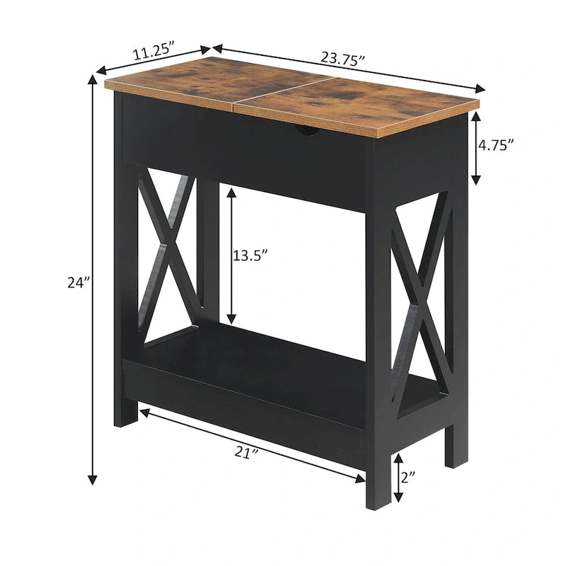 Table d'appoint Oxford à plateau rabattable avec station de charge et étagère