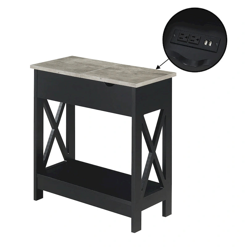 Table d'appoint Oxford à plateau rabattable avec station de charge et étagère