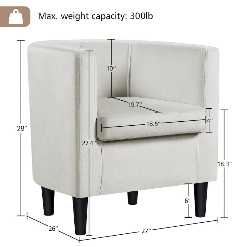 Fauteuil club moderne en forme de tonneau en velours rembourré