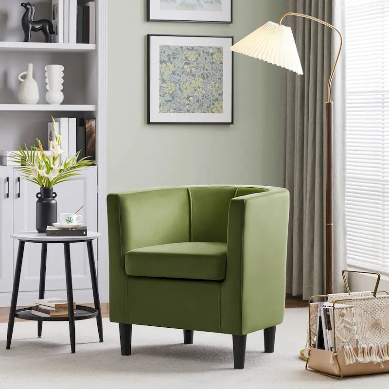 Fauteuil club moderne en forme de tonneau en velours rembourré