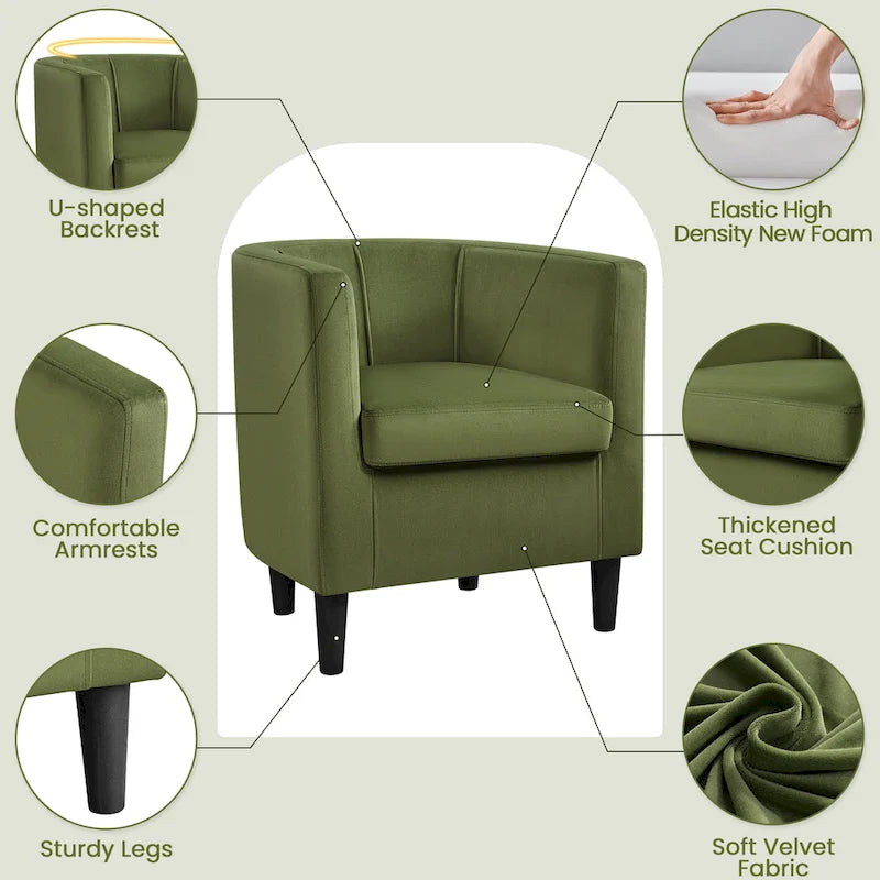 Fauteuil club moderne en forme de tonneau en velours rembourré