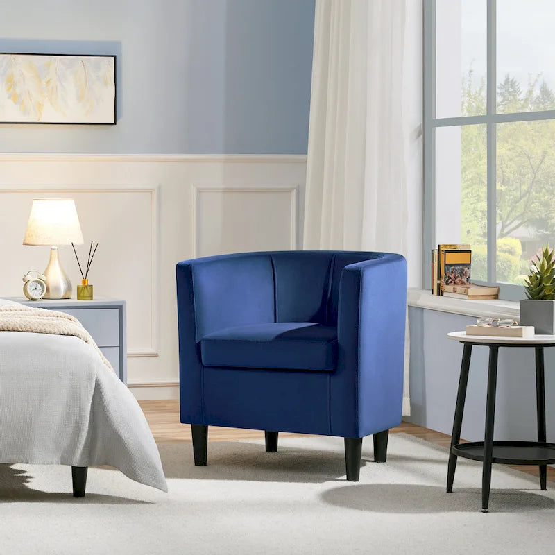 Fauteuil club moderne en forme de tonneau en velours rembourré