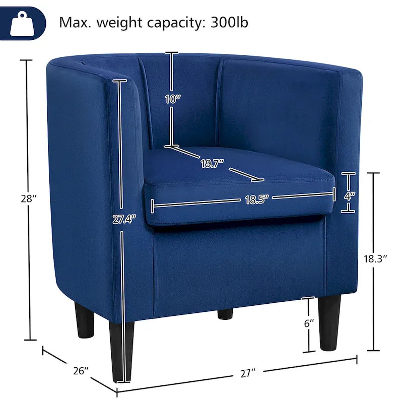Fauteuil club moderne en forme de tonneau en velours rembourré