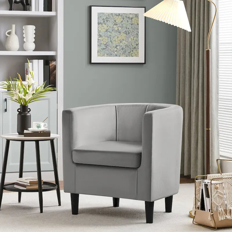 Fauteuil club moderne en forme de tonneau en velours rembourré