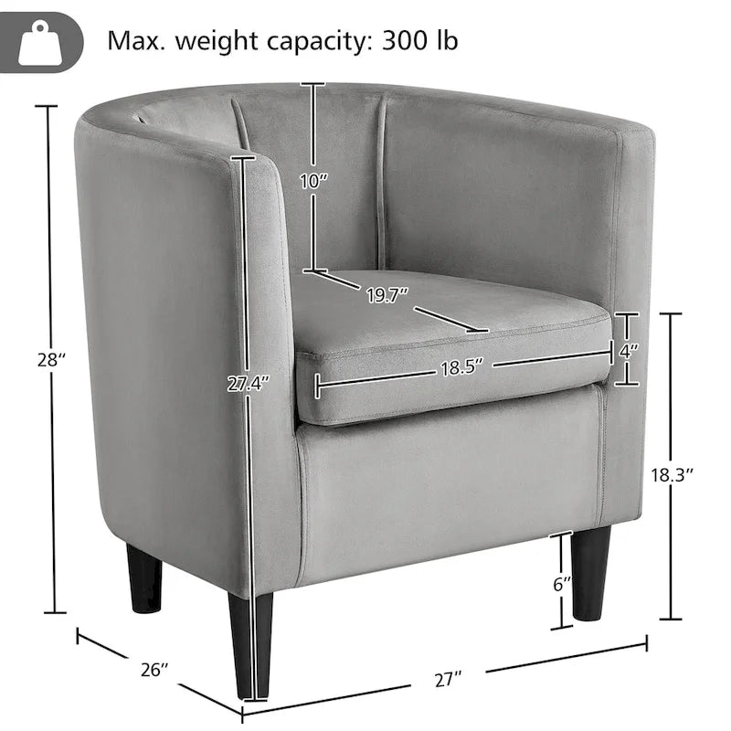 Fauteuil club moderne en forme de tonneau en velours rembourré