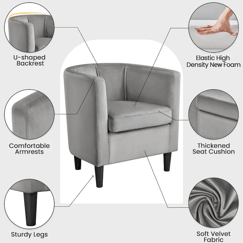 Fauteuil club moderne en forme de tonneau en velours rembourré