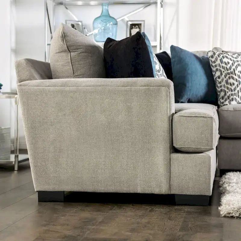Canapé d'angle en chenille de style transitionnel avec accoudoirs évasés